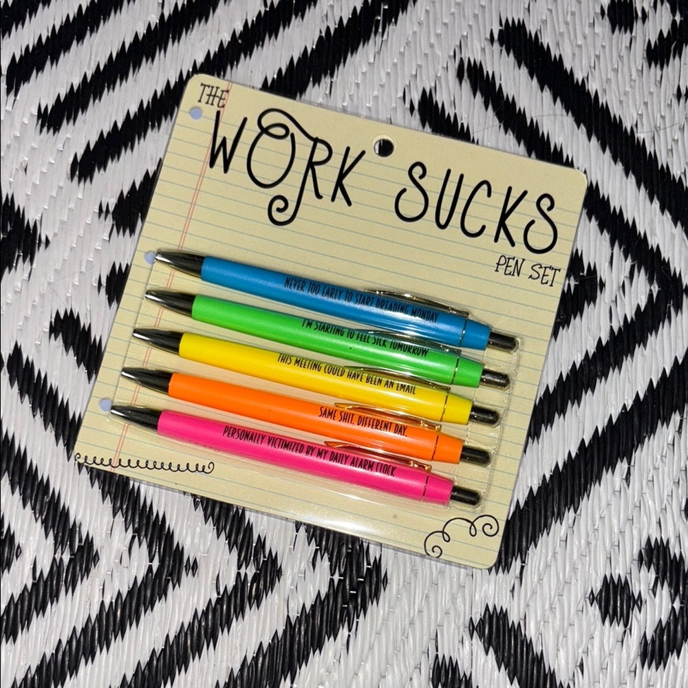 “Work Sucks” Colorful Pen Set with Humorous Text